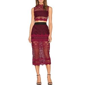 Self-Portrait lace cutout crop top and skirt set